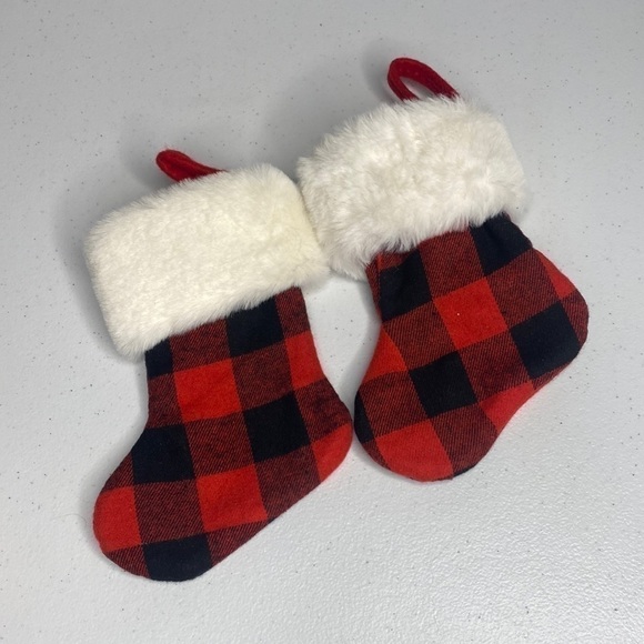 2 NWOT RED BUFFALO CHEK MINI STOCKINGS - Picture 1 of 3